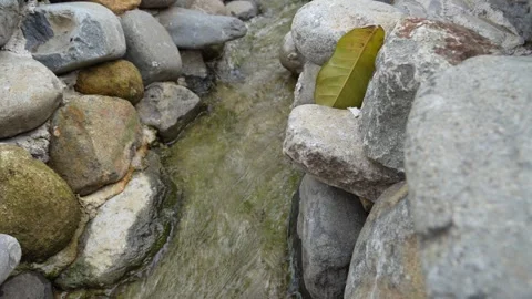 Clear, shallow water flowing gently over a bed of natural. Stock Footage 327144700