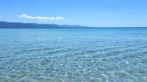 Clear Shallow Water with View of Distant Mountains on Poetto Beach, Sardinia Stock Footage 284315391