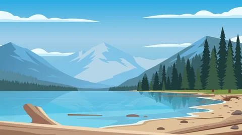Clear Shore Lake Flat Design Illustration View 库存插图