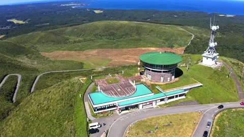 Clear Skies over Cold Wind Mountain and Observation Deck 04: Drone Aerial Stock Footage 333156171