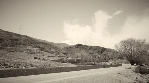 Clear sky and empty road with sepia tone Stock Photos