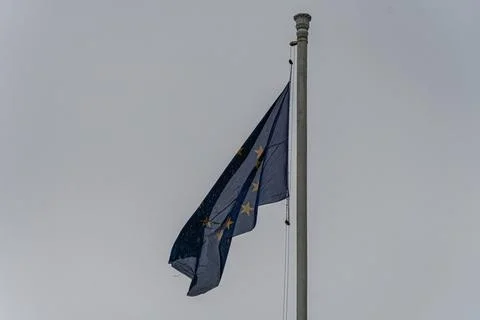 Clear sky, EU flag, rectangular shape, three stars, celestial symbols, Islami Stock Photos