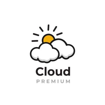 Clear sky illustration, cloud vector logo with cute sun Illustration