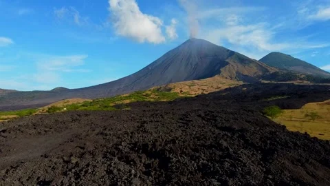 Clear Sky Over Resting Volcano Aerial View of Solidified Lava Stock Footage 293182283