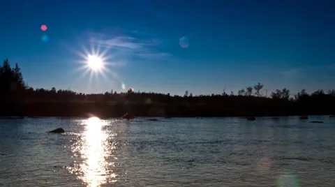 Clear sky at sunset on the river, timelapse Stock Footage 8519820