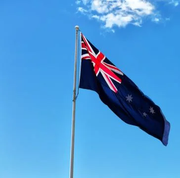 In the clear sky  the waving flag Foto stock