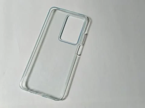 Clear smartphone case on white background. 스톡 사진