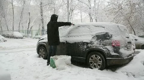 Clear snow car 01 Stock Footage 21499845