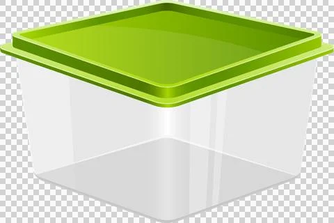 Clear square food container with bright green lid Stock Illustration