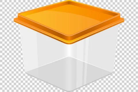 Clear square food storage container with orange lid Stock Illustration
