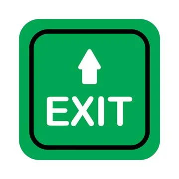 Clear square green exit sign with an upward arrow, ideal for emergency rout.. Ilustración de archivo