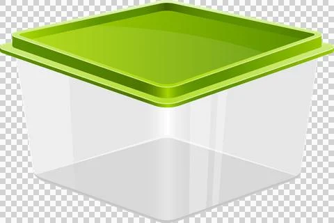 A clear square plastic container features a green lid, perfect for food sto.. Stock Illustration