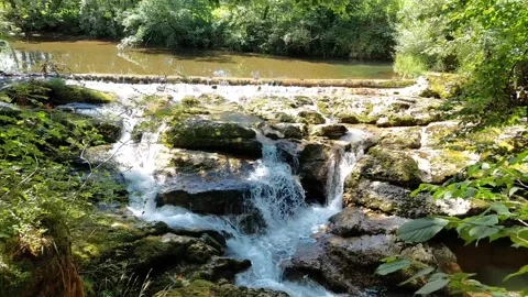 Clear Stream Flowing Over Mossy Rocks with Small Waterfall – No Audio Stock Footage 341292758