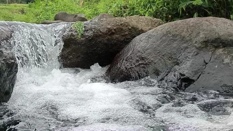 Clear Stream Flowing Over Rocks in Natural Outdoor Scene Stock Footage 330348859