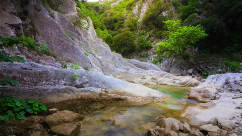 Clear Stream Through Rocky Forest Canyon – 4K 30fps Stock Footage 322213398