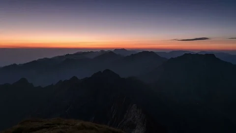 Clear sunrise over Fagars Mountains, Romania. 4k Timelapse. Stock Footage