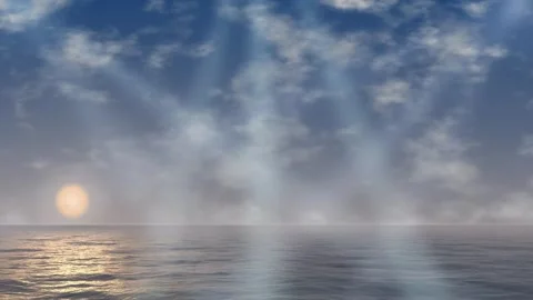 Clear Sunrise Sky with Sun Rays Over Calm Ocean Loop Stock Footage 346935787