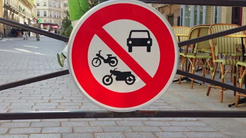 A clear Traffic Restriction Sign indicating a prohibition on cars, motorcycles Stock Footage 318496553