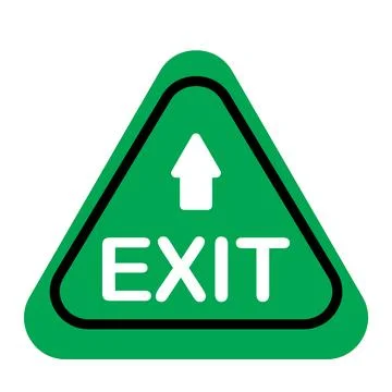 Clear triangular green exit sign with an upward arrow, ideal for emergency .. Ilustración de archivo