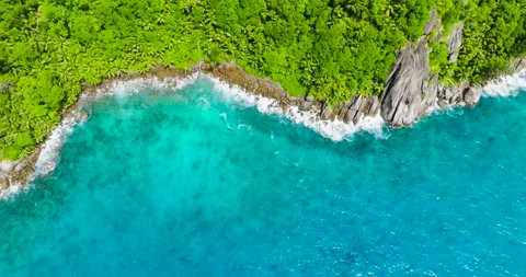 Clear turquoise bay surrounded by lush green forest. Stock Footage 345379262