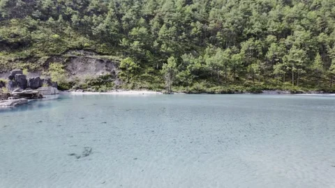 Clear Turquoise Mountain River Through Pine Forest at Blue Moon Valley Stock Footage 340131460