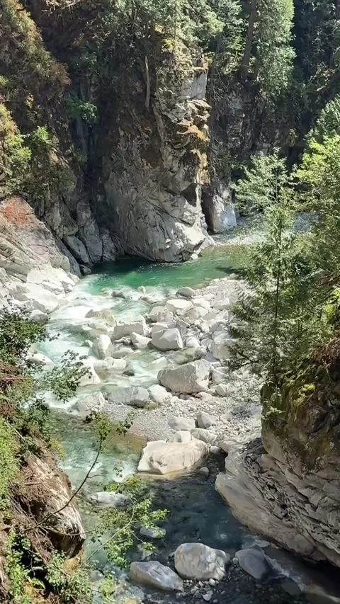 Clear Turquoise Stream Flowing Through Rocky Canyon 库存影片 342266564