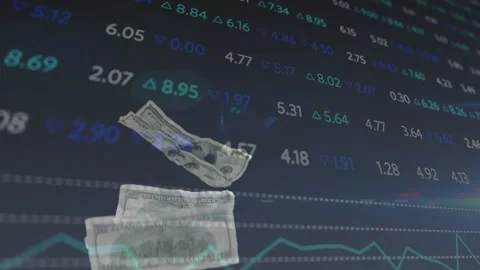 Clear USD bills entering left turning and stacking on market ticks then exiting Stock Footage 332295901
