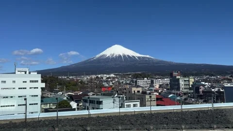 Clear View of Mount Fuji Snow Cap in Small Town Japan Stock Footage 343033527