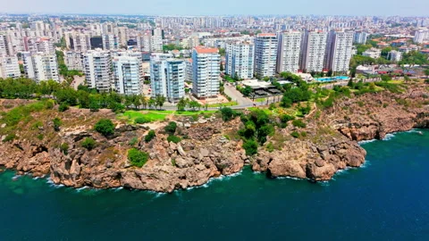 Clear view of a row of tall modern apartment towers Stock Footage 334213421