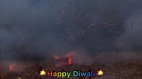 Clear view of a wala exploding out with sound and Happy Diwali text Video stock 274659391