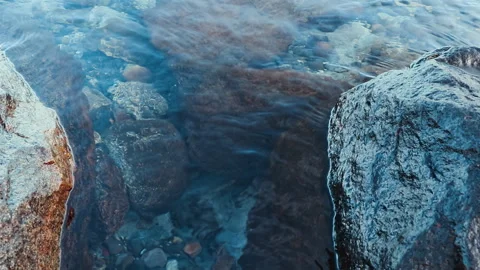 Clear Water Between Rocks, Lake Llanquihue Stock Footage 336648621