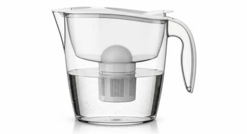 Clear water filter pitcher with filter cartridge for clean drinking water Stock Illustration