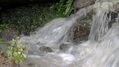 Clear Water Flowing Down River Among Green Rocks Stock Footage 110339188