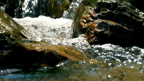 Clear water flowing over rocks in a natural stream Stock-Footage 332279127