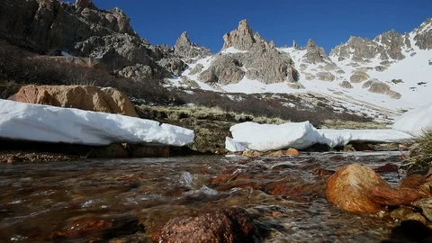 Clear water flowing under Mountain range in Bariloche Patagonia Argentina Stock Footage 100894267