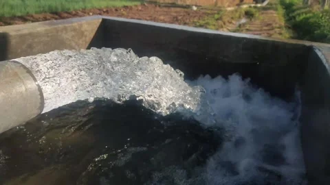 Clear water flows profusely from the irrigation pipes of the fields, Stock Footage 249393418