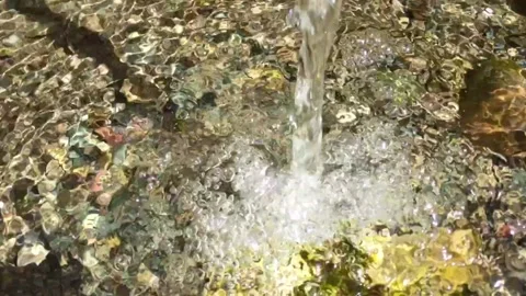 Clear water pouring, spring water nature fresh air, forest, grass, blue sky Stock Footage 142219045