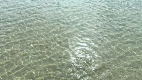 Clear water reflects light, showing ripples and sand at the shoreline during a Stock Footage 337908053