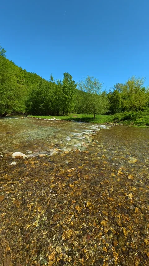 Clear water reveals smooth. Vertical POV, Balkan, Eastern Europe Видео 334679980