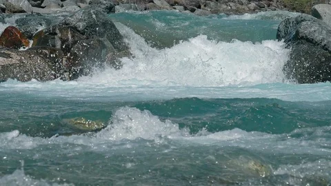 Clear water of River close up slow motion (180fps) in Nagano, Japan. Stock Footage 107652779