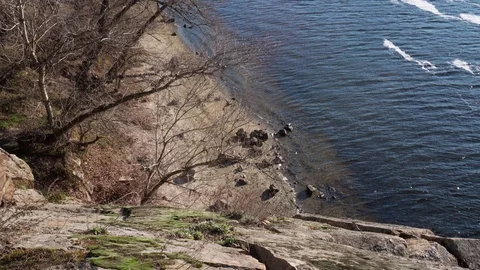 Clear water in the river. Sandy beach with a few stones Stock Footage 120872919