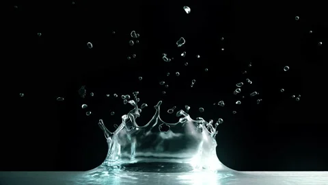 Clear water splash from drop or object on water surface. Slow motion. Stock Footage 167009755