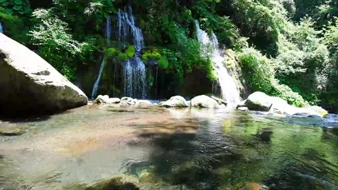 Clear water stream in the forest, summer landscape, Doryu Falls Video stock 329213889