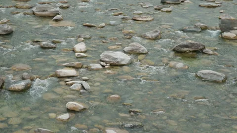 Clear water stream with grey stones in Pyrenees National Park, Aragon, Spain Stock Footage 345996250