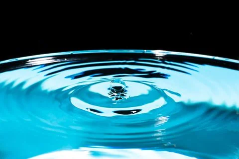 Clear Waterdrop with circular waves. Splashes closeup. Water splash and falli Stock Photos