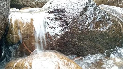 Clear Waterfall Flowing Over Rocks in Forest Stream – Fresh Nature Scene Stock Footage 330552302