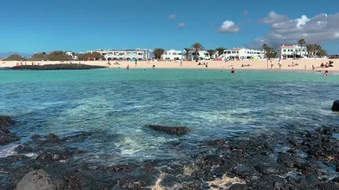 The clear waters at Playa El Cotillo El Cotillo Stock Footage 239634118