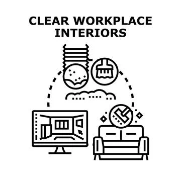 Clear workplace interiors concept for cleaning and design Stock Illustration