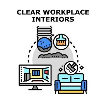 Clear workplace interiors concept for cleaning and design Stock Illustration