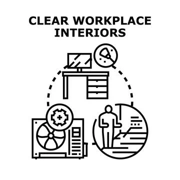 Clear workplace interiors concept vector illustration Ilustración de archivo